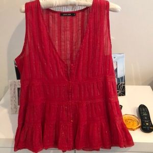 Red, sleeveless, cotton blouse-